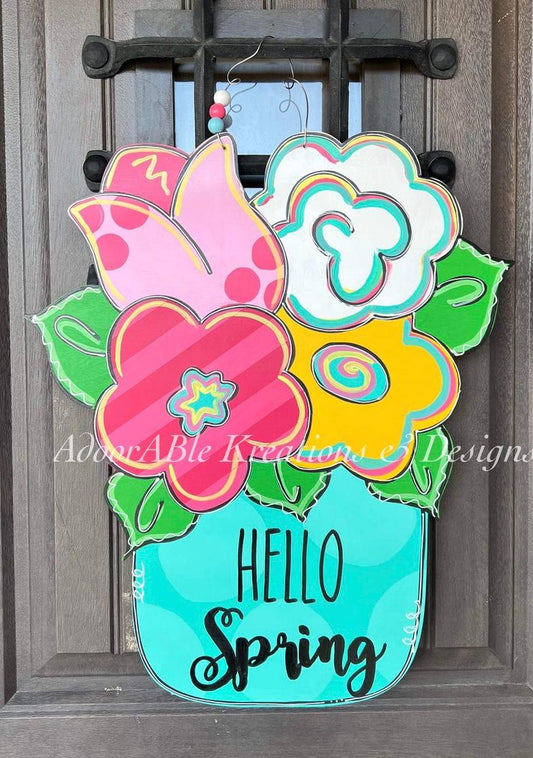 3D Hello Spring Flowers Door Hanger