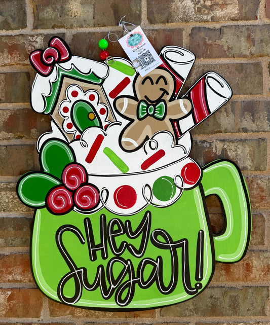 Hey Sugar Gingerbread Mug Door Hanger, Christmas Decor