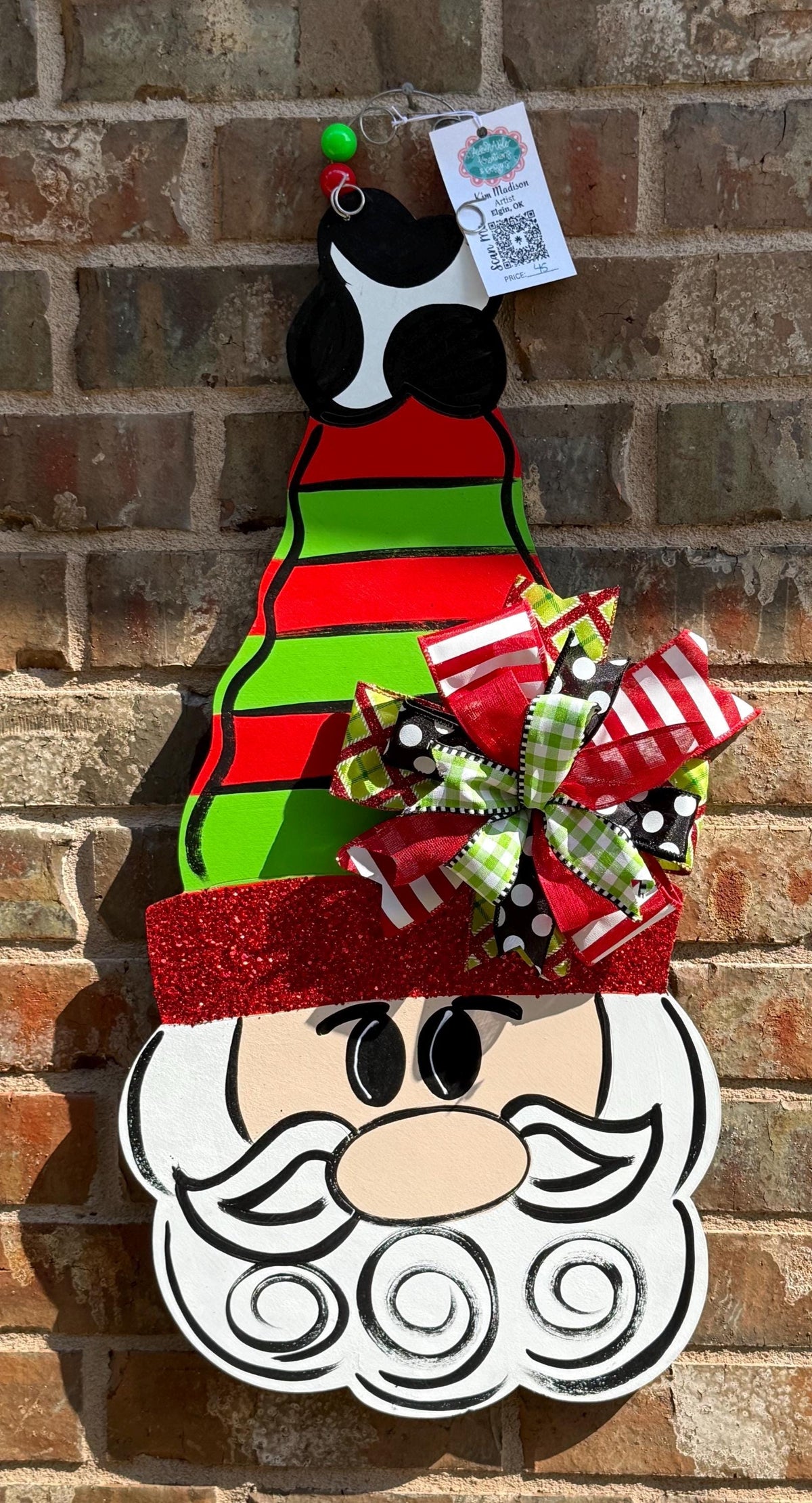 Santa Head Door Hanger with Tall Hat, Christmas Decor (13.5x27)