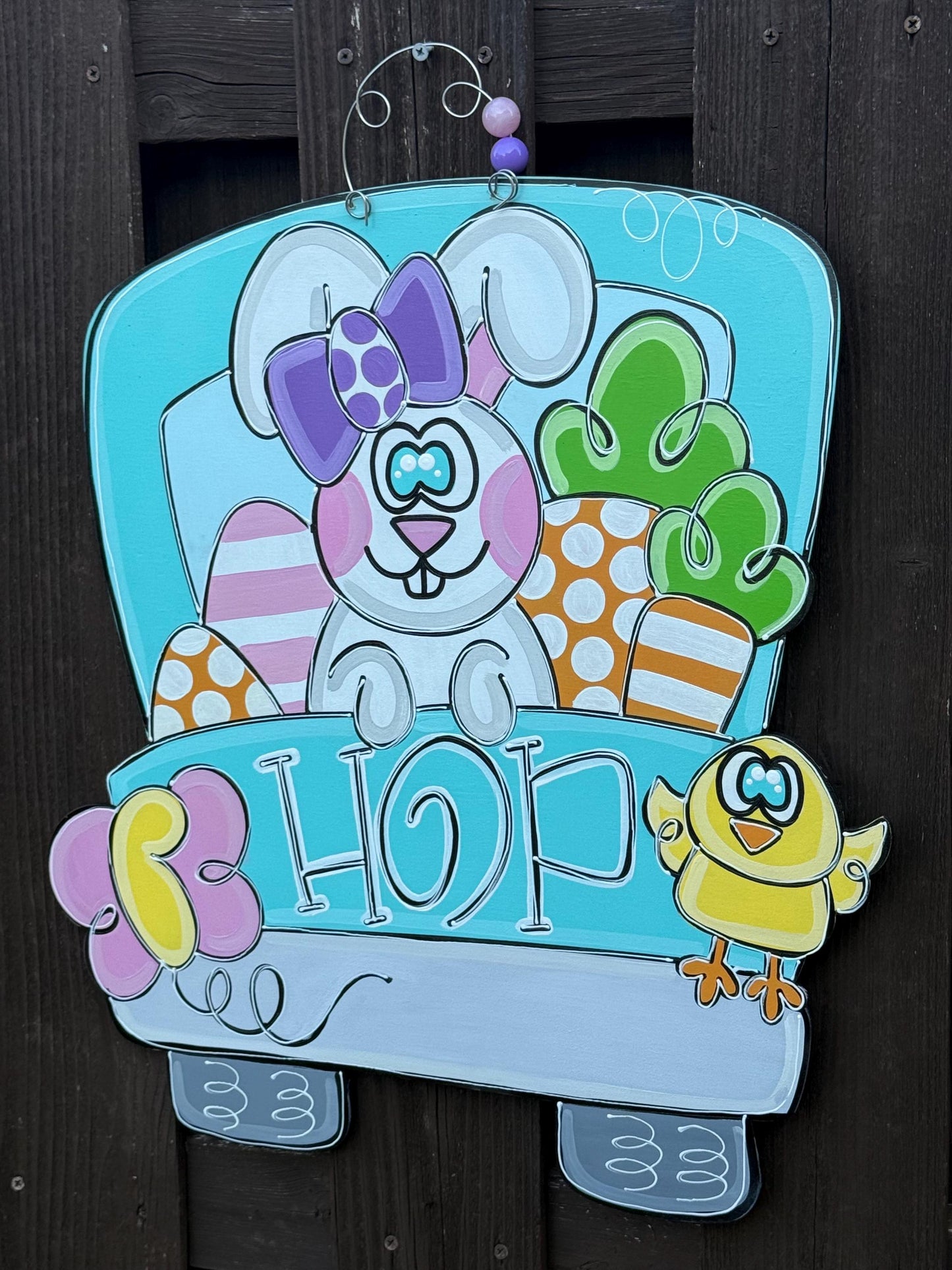 HOP Bunny Truck door hanger, Spring, 20”x22”