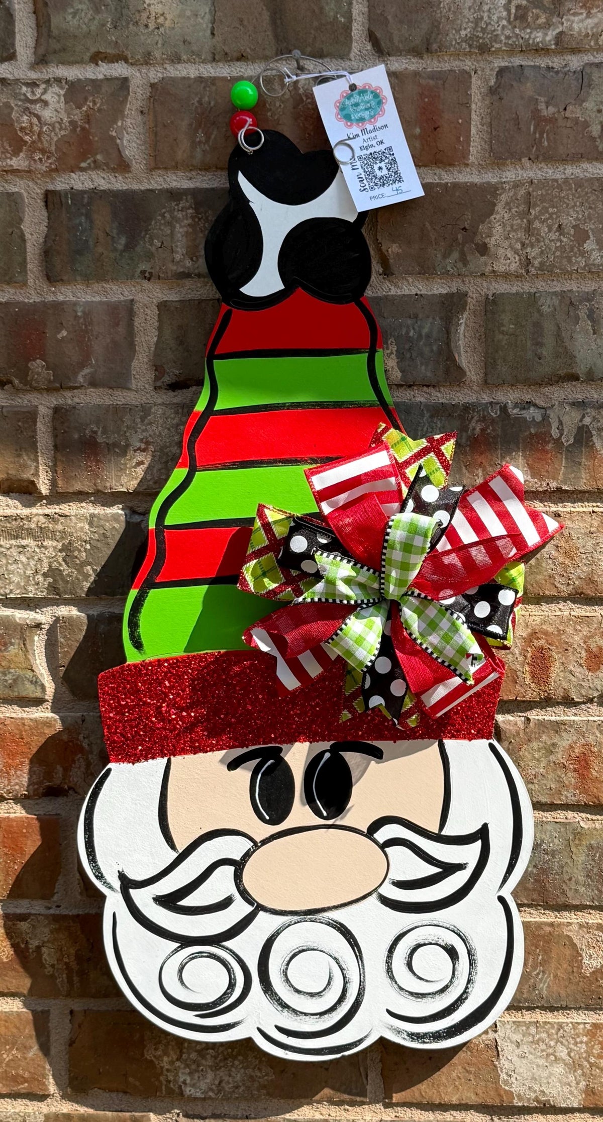 Santa Head Door Hanger with Tall Hat, Christmas Decor (13.5x27)