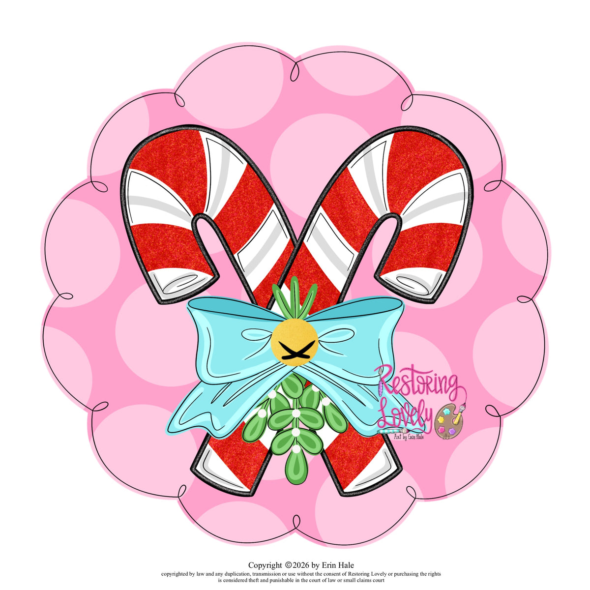 Candy Canes Bow Scalloped Edge  - Restoring Lovely