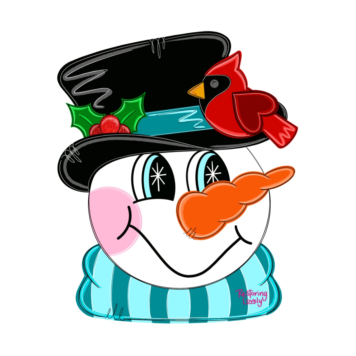 Cardinal Snowman Face - Restoring Lovely