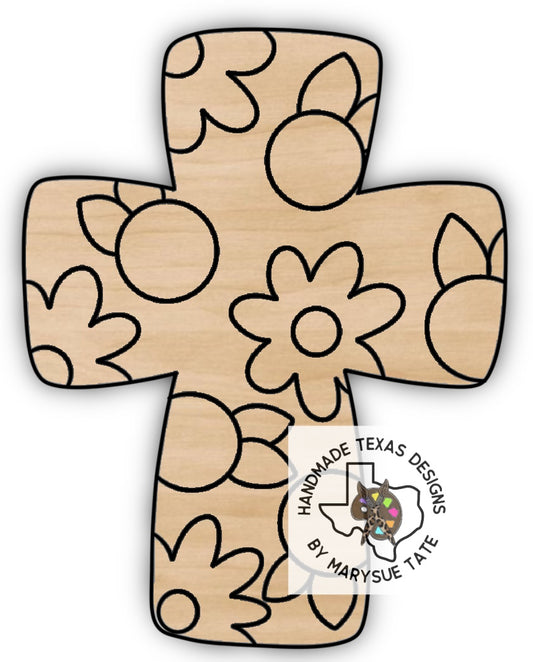 Teal Flower Cross - Handmade Texas Designs