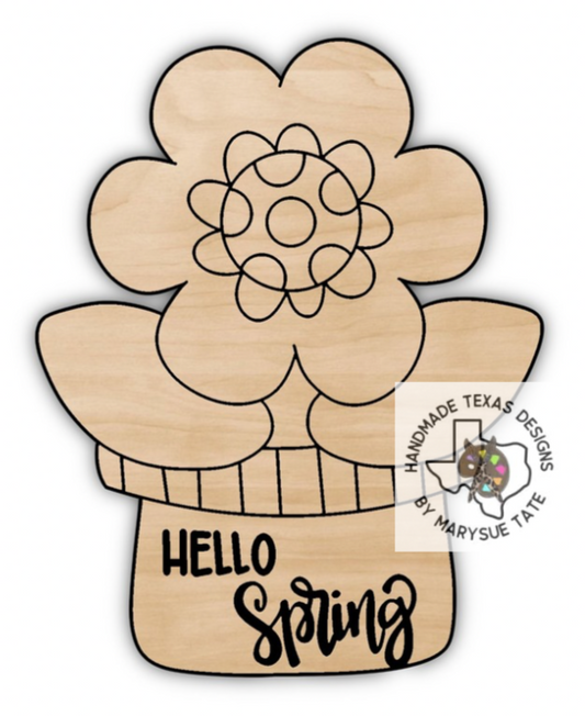 Hello Spring Flower Pot - Handmade Texas Designs