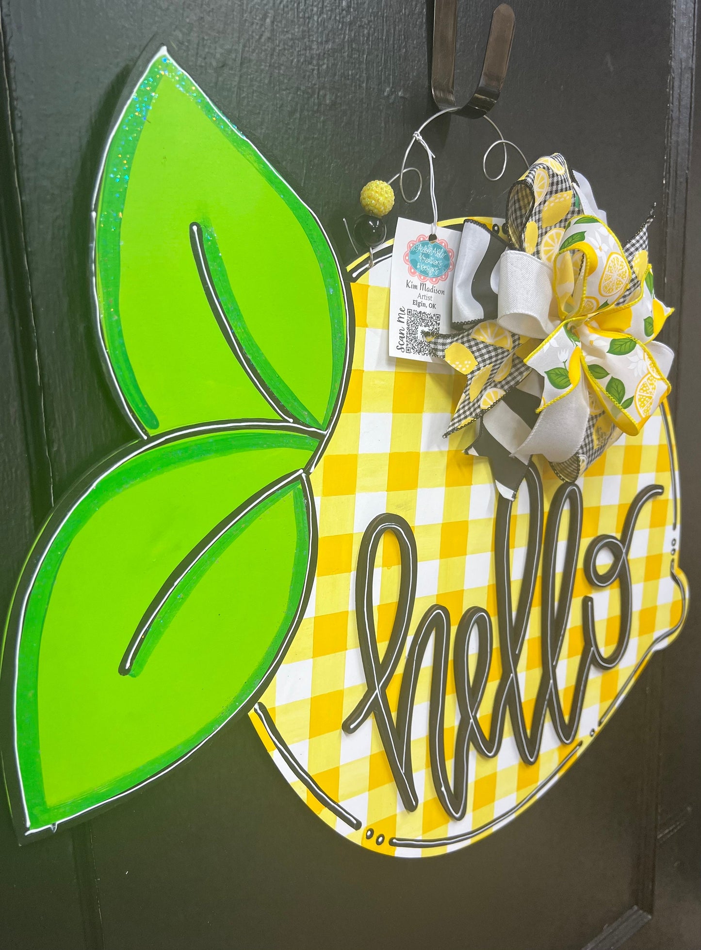 Plaid Lemon Door Hanger, Hello Summer Wreath, Handmade