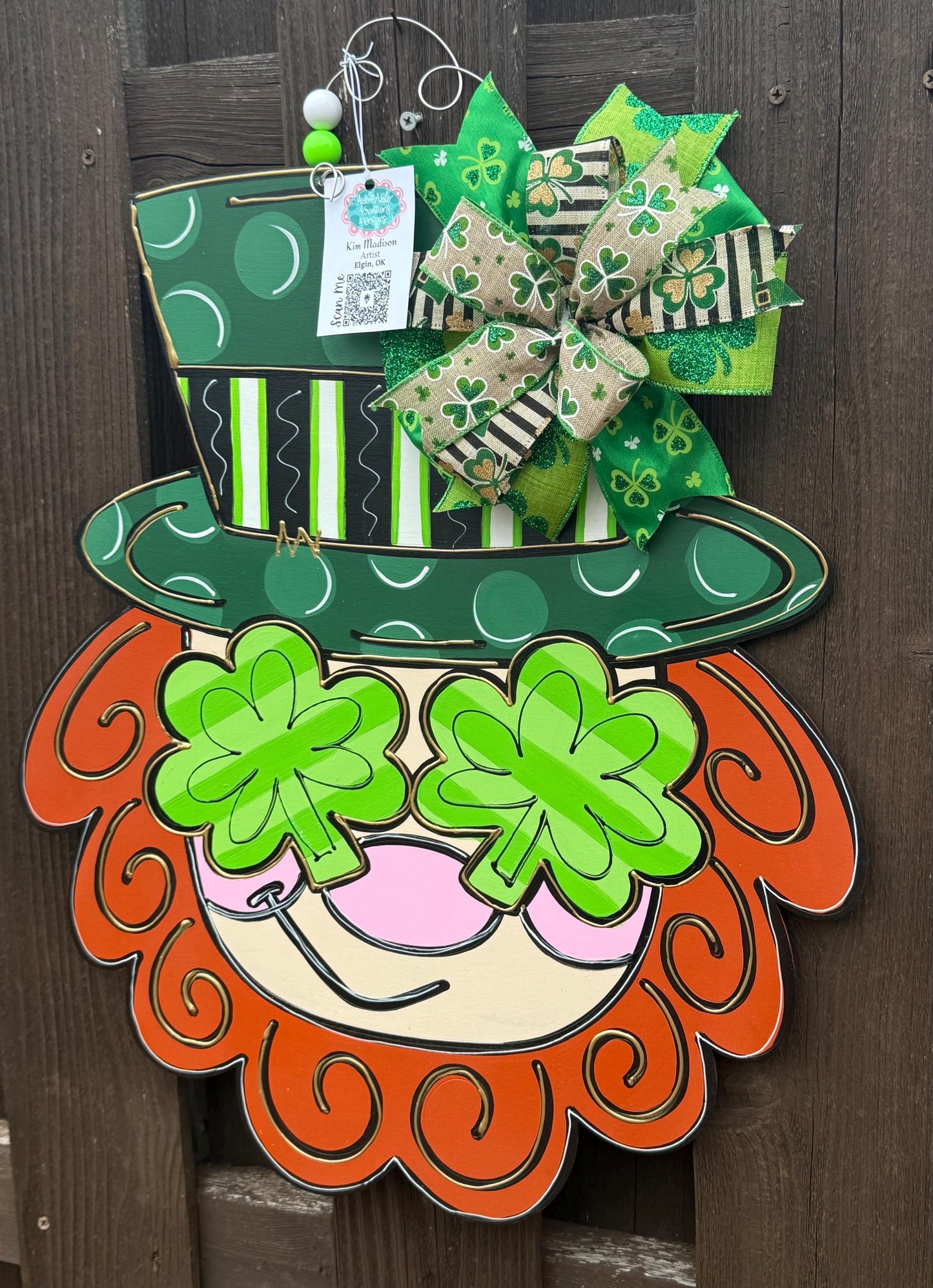 Saint Patrick’s Day Leprechaun Door Hanger, Shamrock eyes, 19”x22”