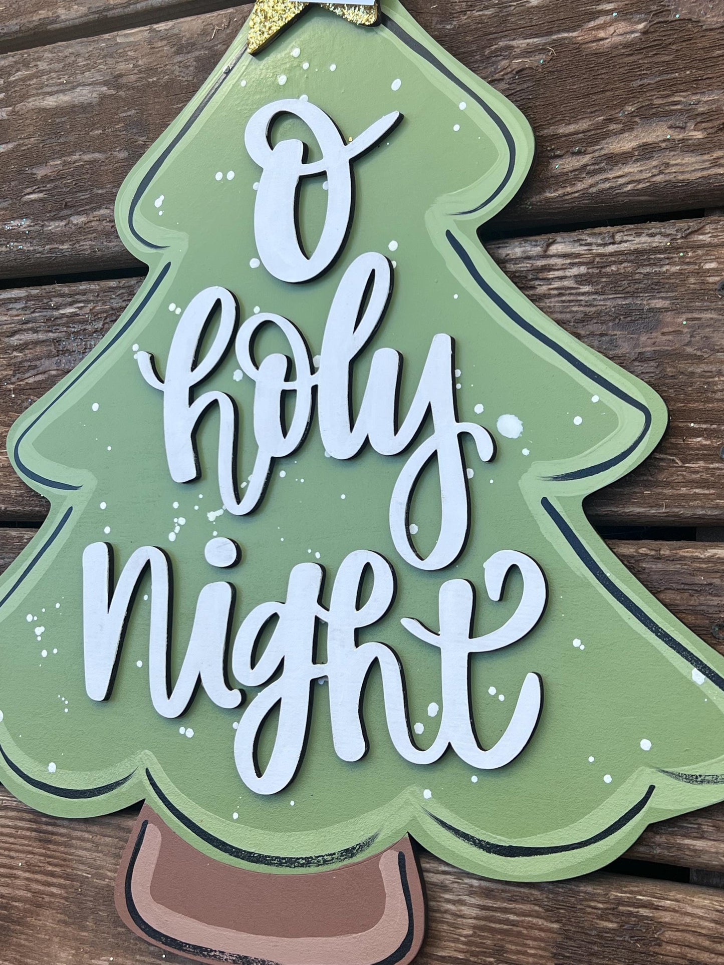 O Holy Night Christmas Tree Door Hanger, Birch Wood