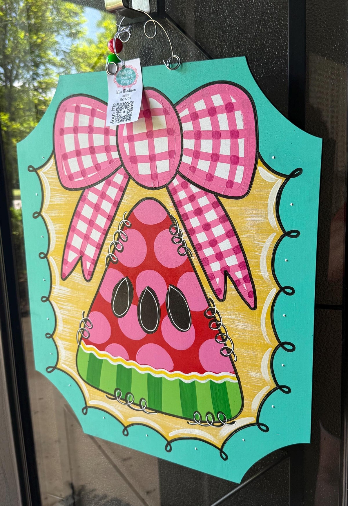 Watermelon Door Hanger, Summer Plaque with Bow