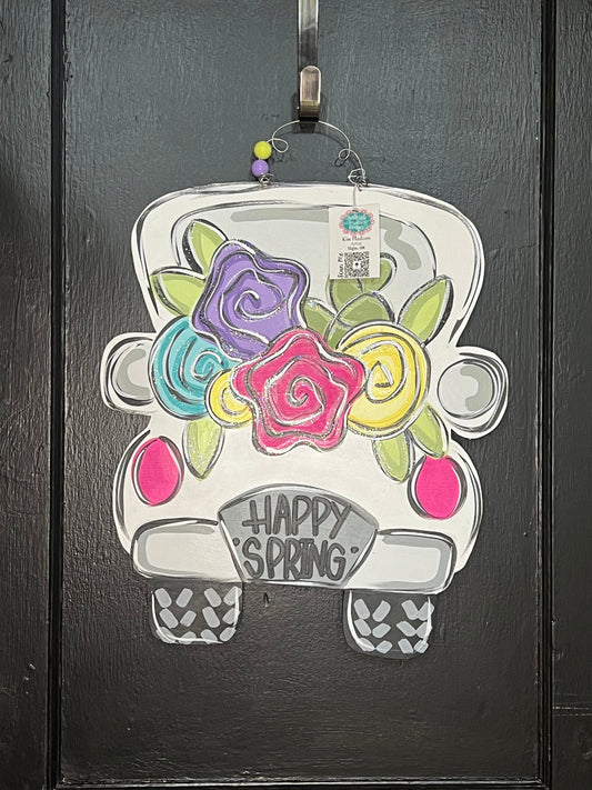 Happy Spring Truck Door Hanger, Floral Truck Decor (19”x22")