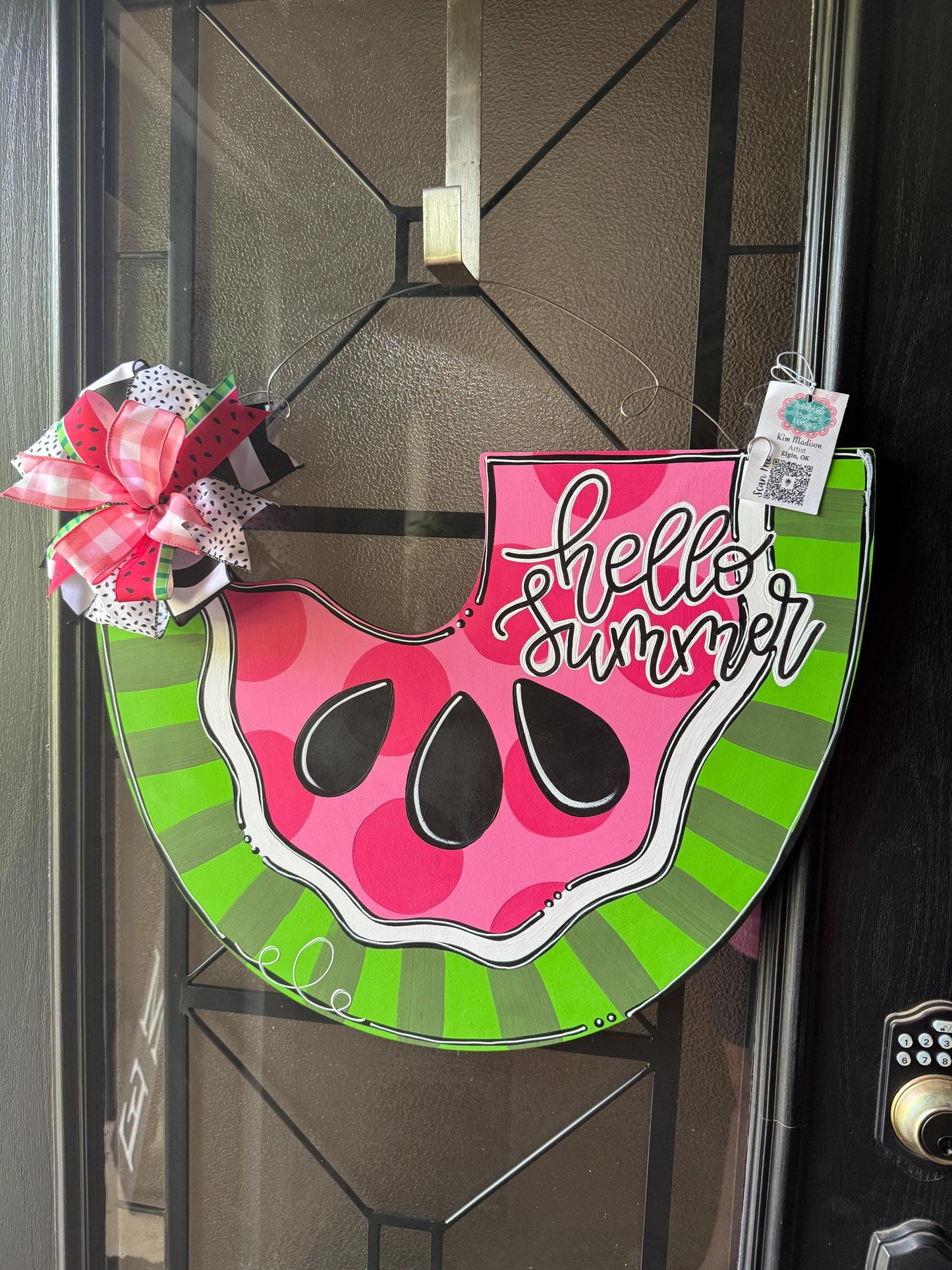 Hello Summer Watermelon Door Hanger, Painted Birch Decor (18"x23")