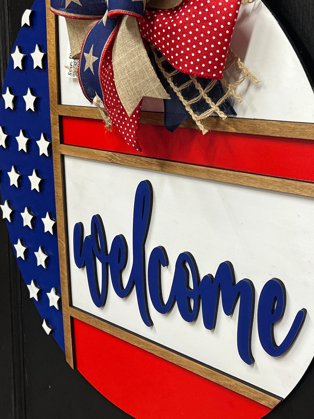 Welcome Flag Door Hanger, 4th of July Decor, 20” Round