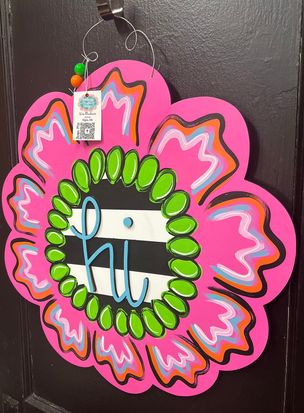 Hi Flower Door Hanger, Painted Birch Summer Wreath