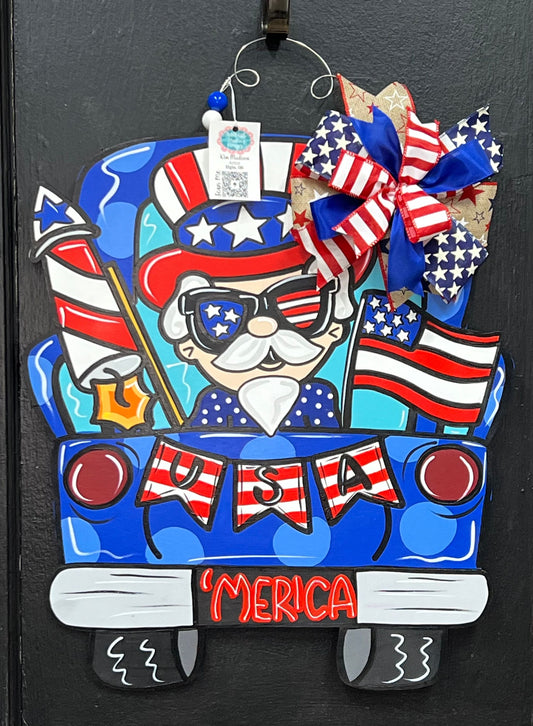 Uncle Sam Truck Door Hanger, 4th of July Decor (19"x22")