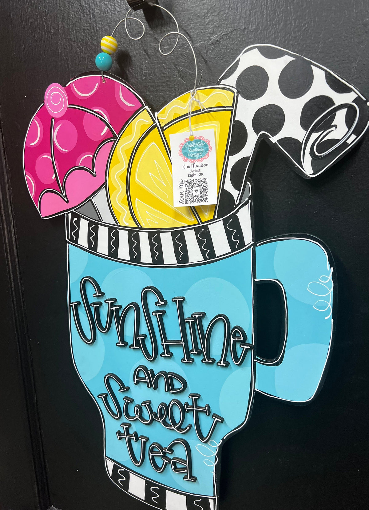 Sunshine & Sweet Tea Cup Door Hanger, Summer Decor (17"x23")