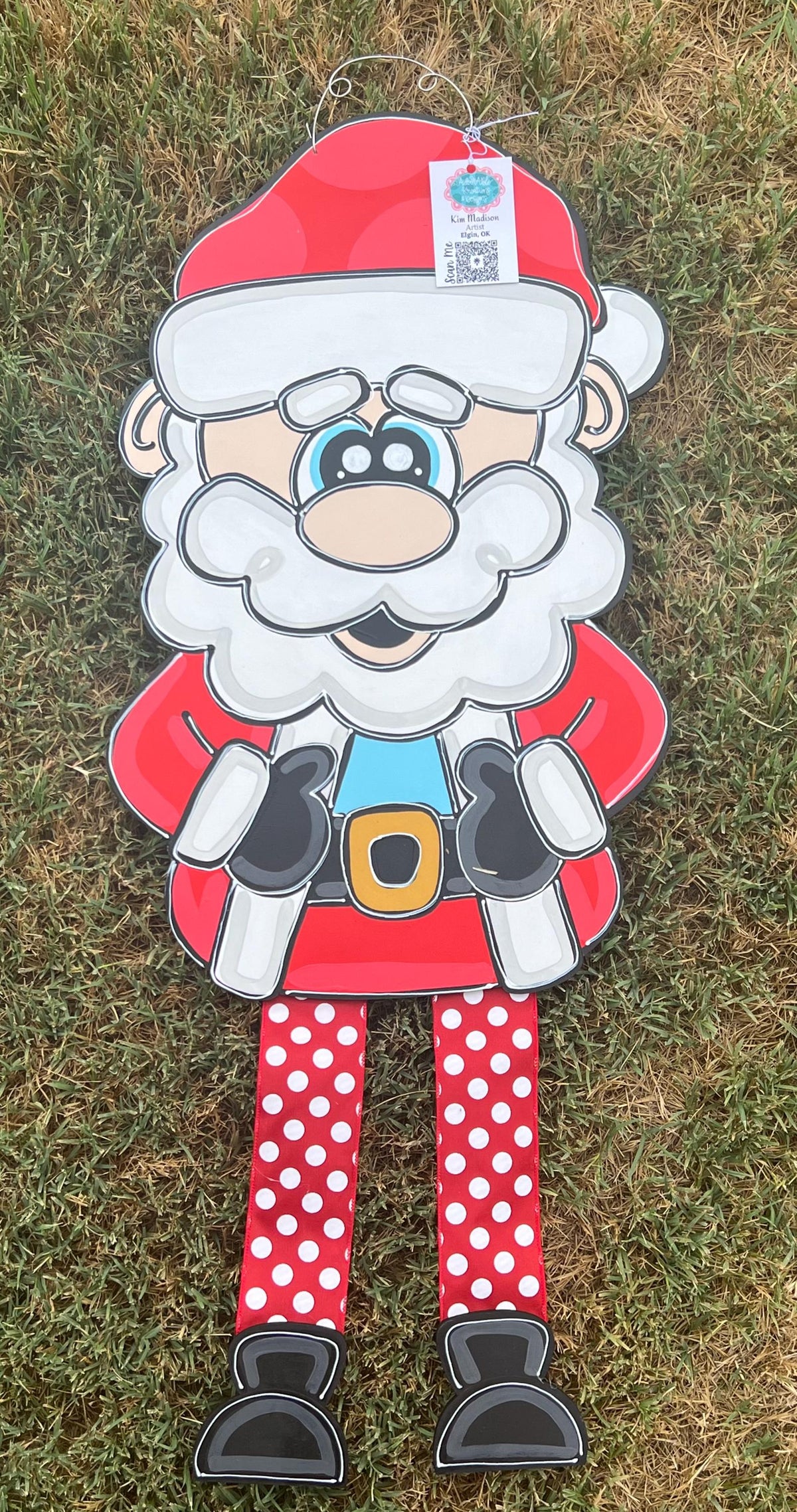 Hand Painted Santa Door Hanger with Ribbon Legs