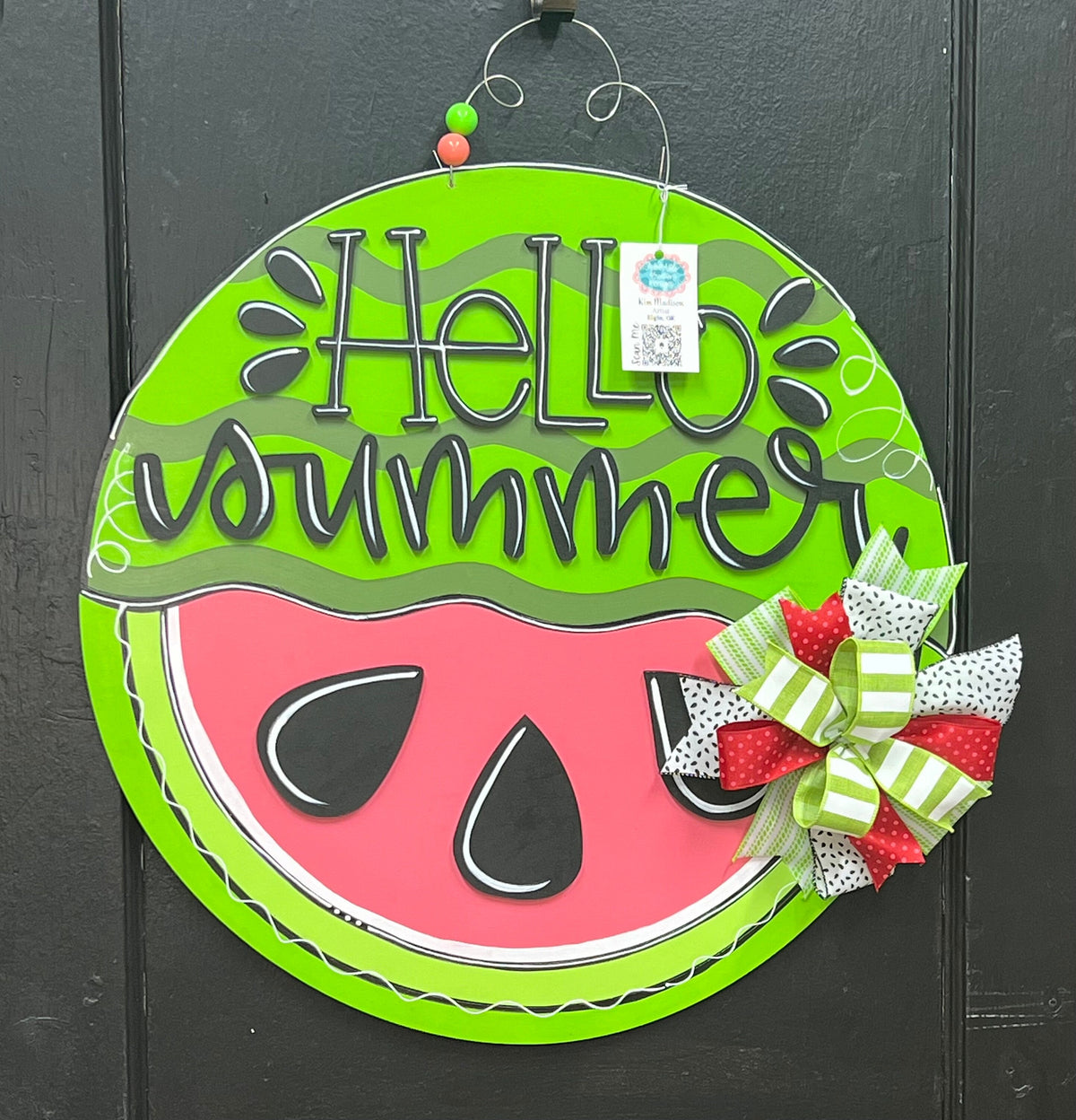 Hello Summer Watermelon Door Hanger, 22" Round, 3D Wood Sign