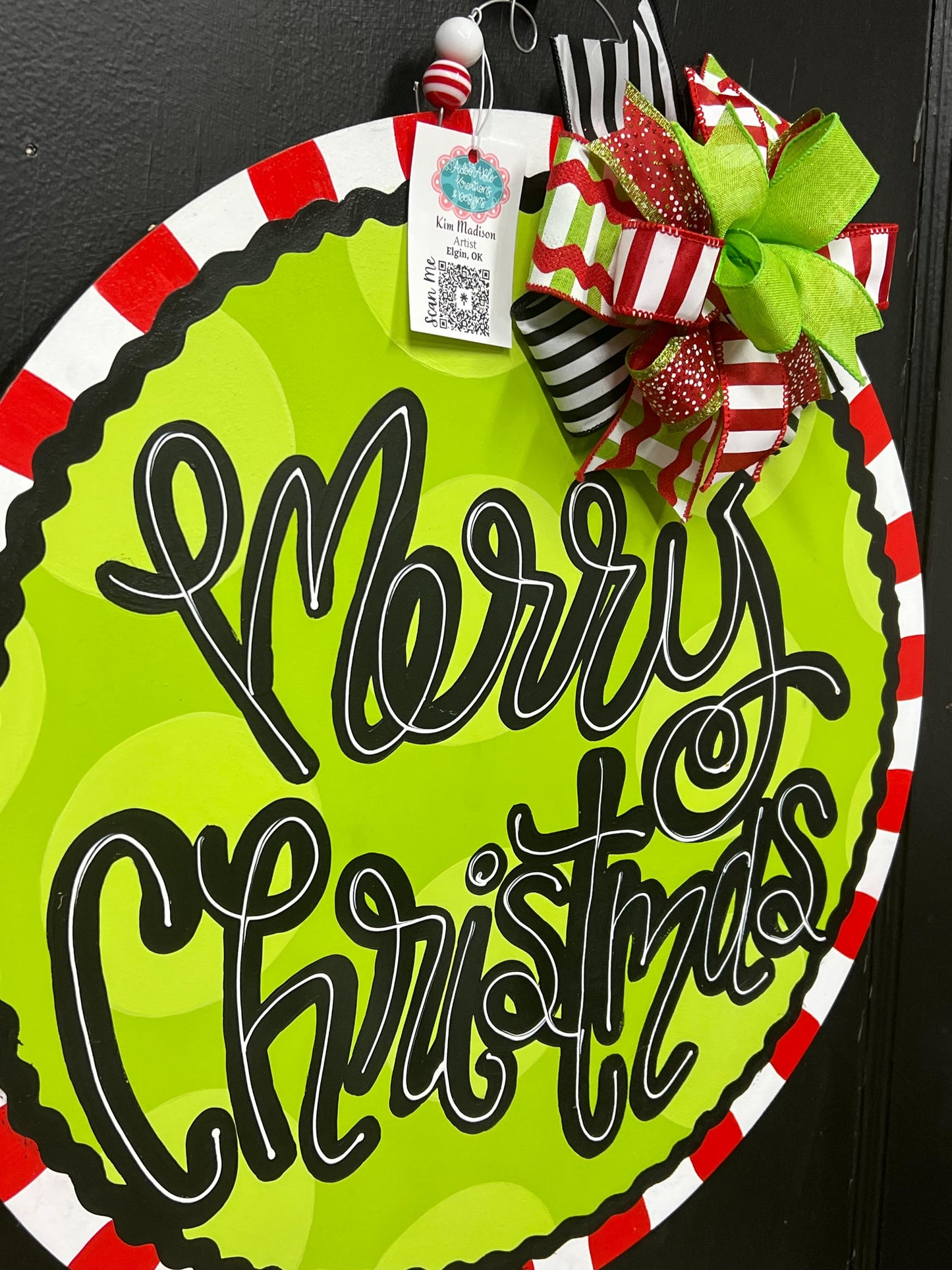Merry Christmas Door Hanger, Round Birch Wood, Holiday Decor