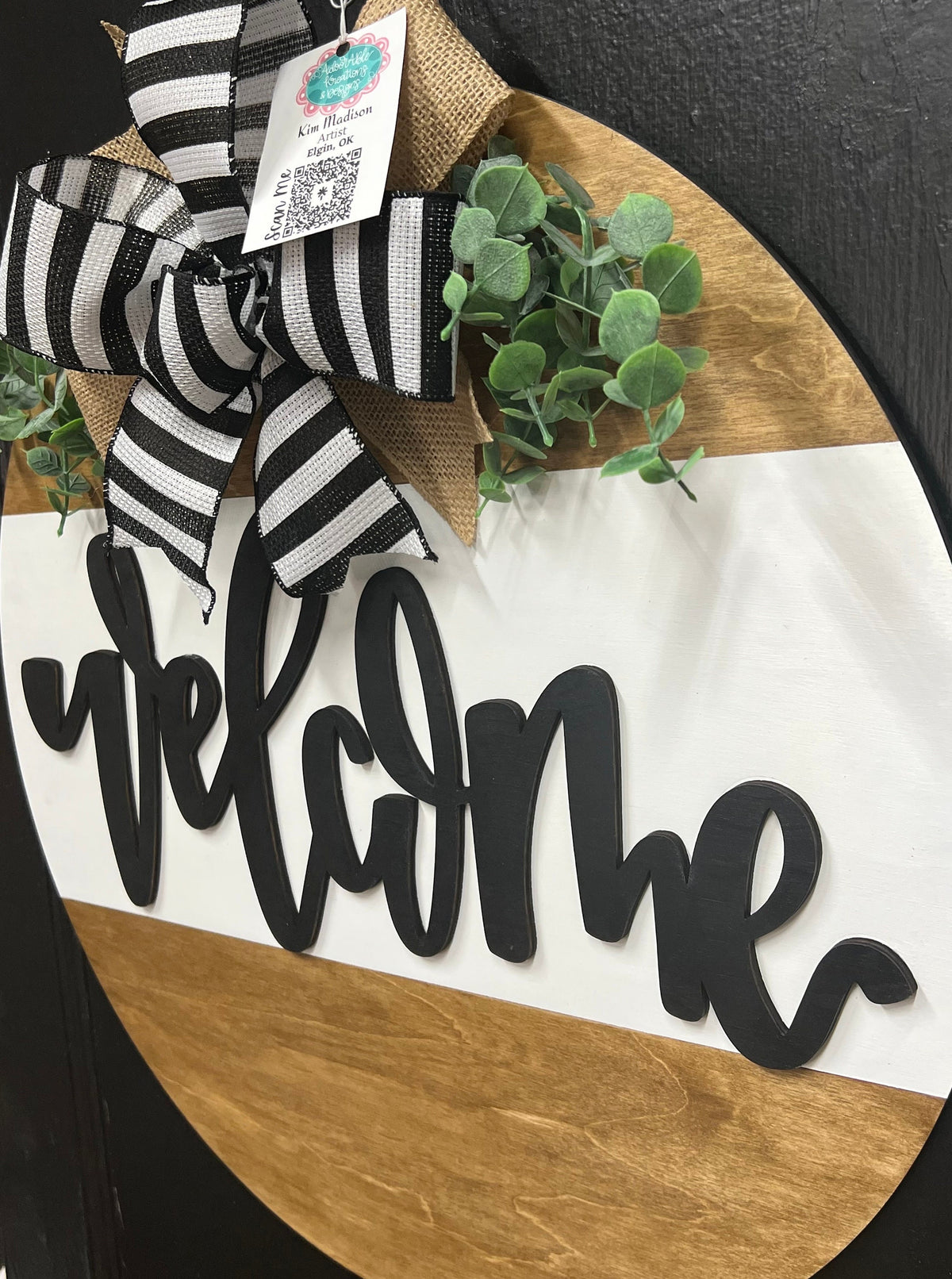 Hand Painted 3D Welcome Door Hanger | 20" Round Plywood Sign