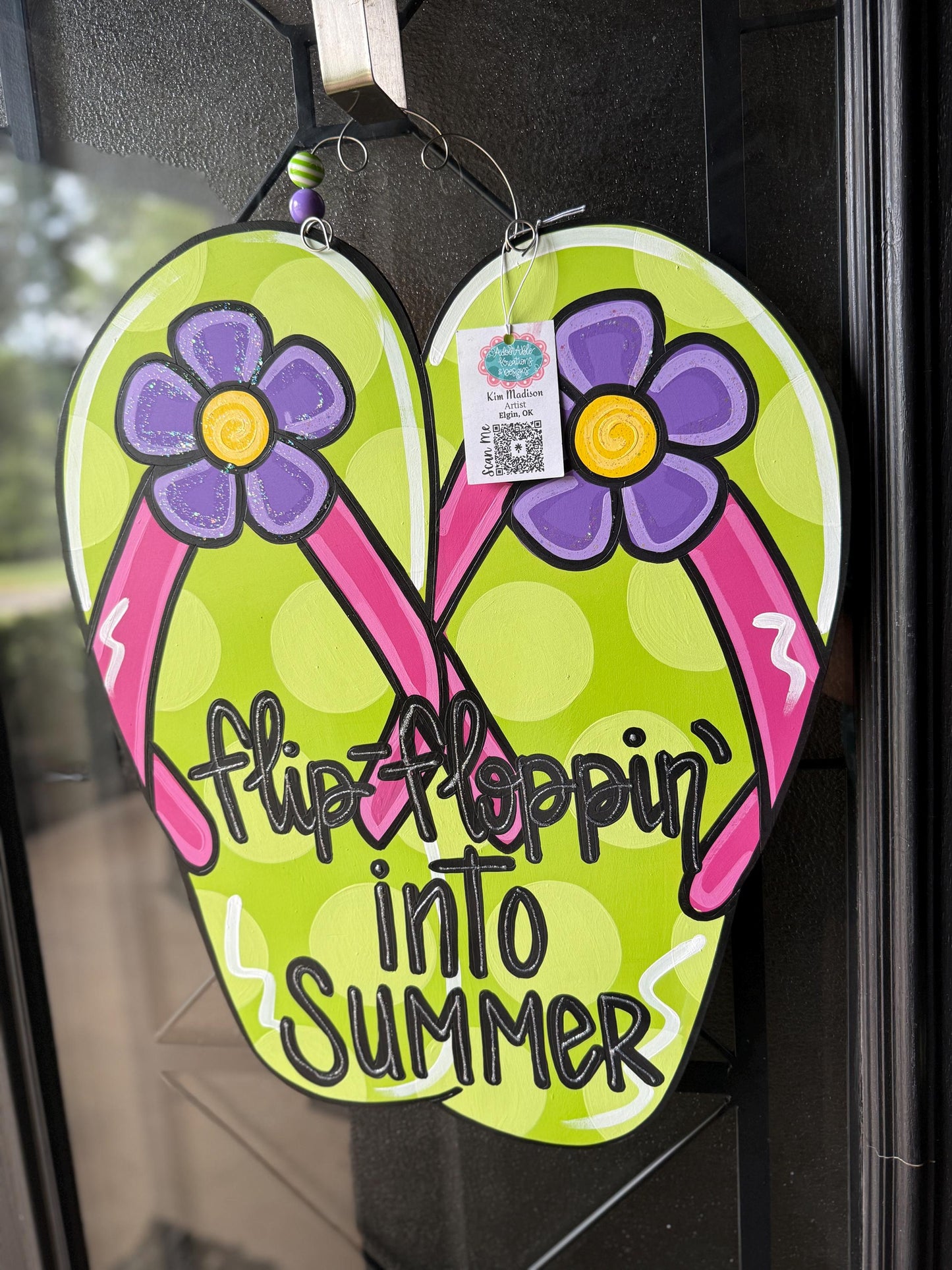 Flip Flopping into Summer Door Hanger, Painted Wood Decor, 19"x23"