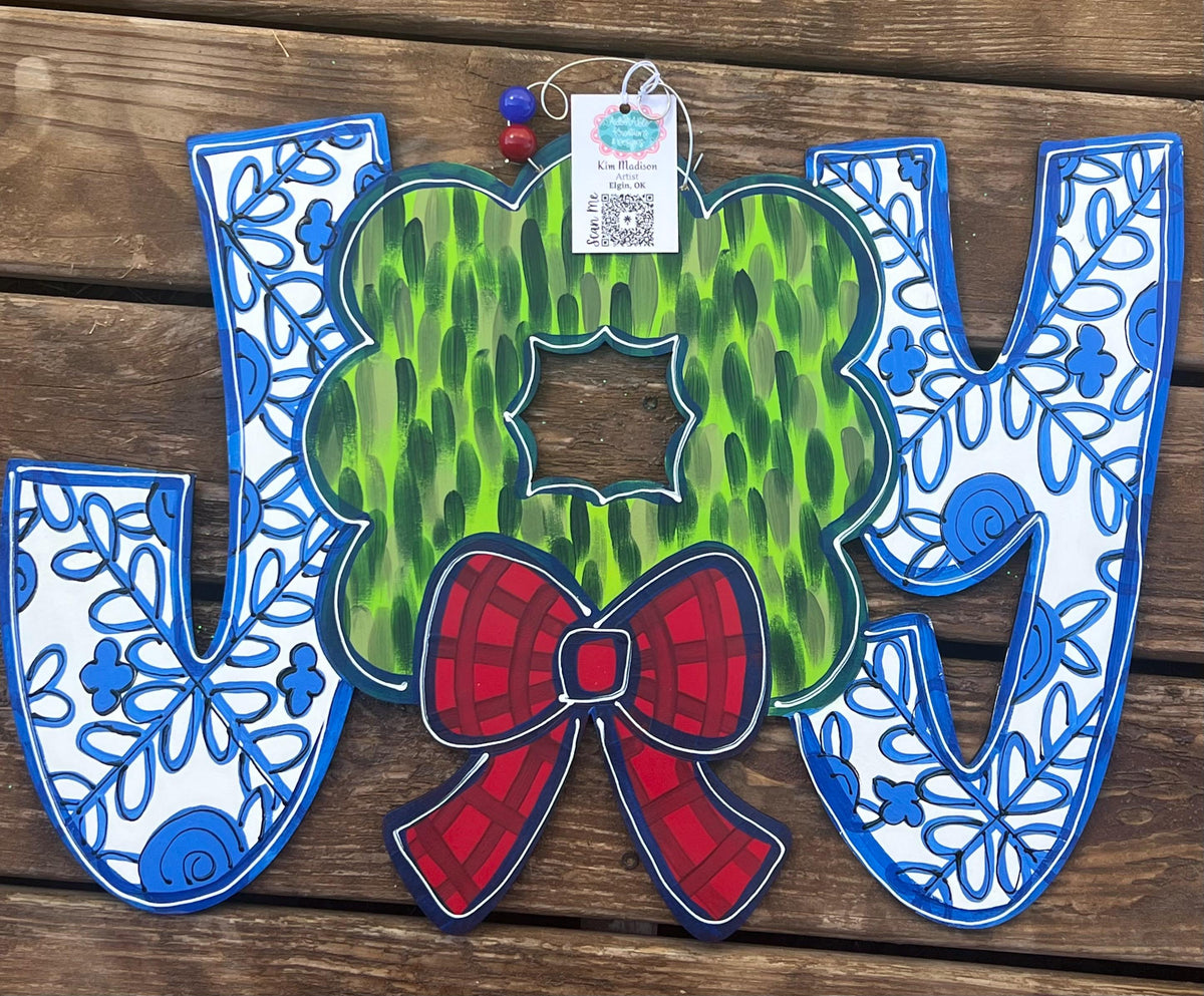 Joy Wreath Christmas Door Hanger, Holiday Decor (16x23)