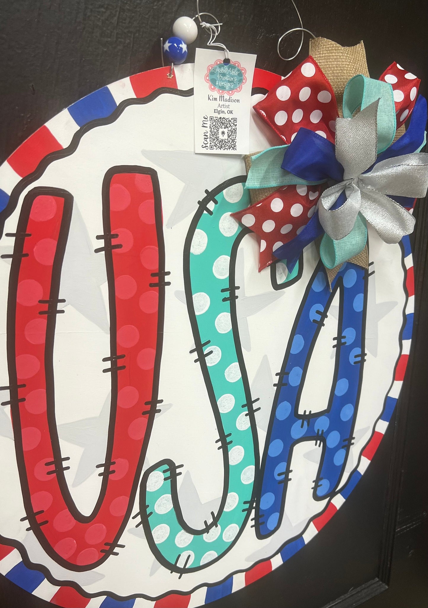 USA Round Door Hanger, Patriotic Decor, 21" Independence Day