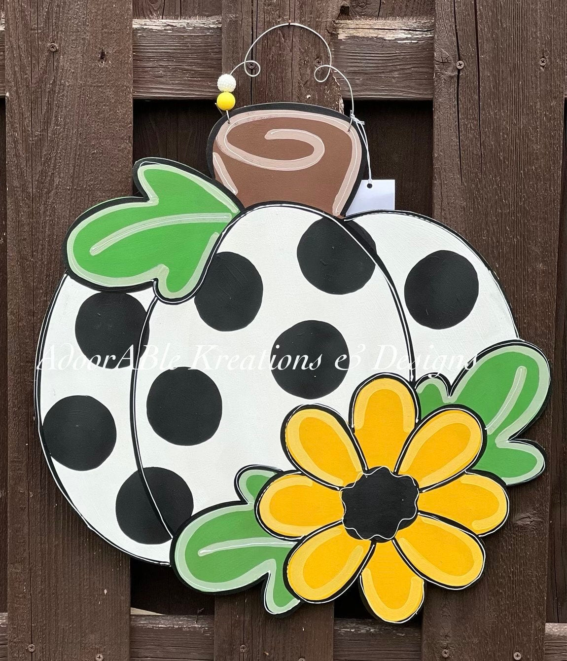 Floral Pumpkin Door Hanger, Hand Painted Fall Decor