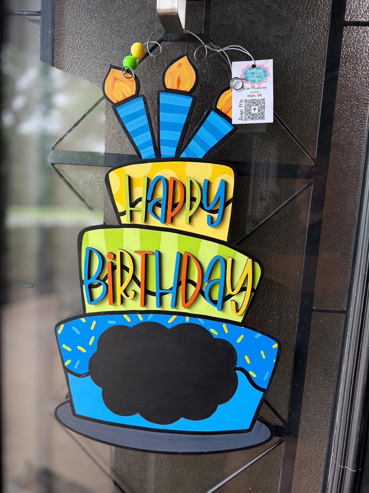 Happy Birthday Door Hanger, 3D words and Chalkboard (14"x23")