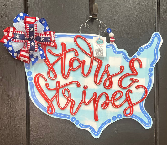 Stars & Stripes USA Map Door Hanger, Patriotic Decor