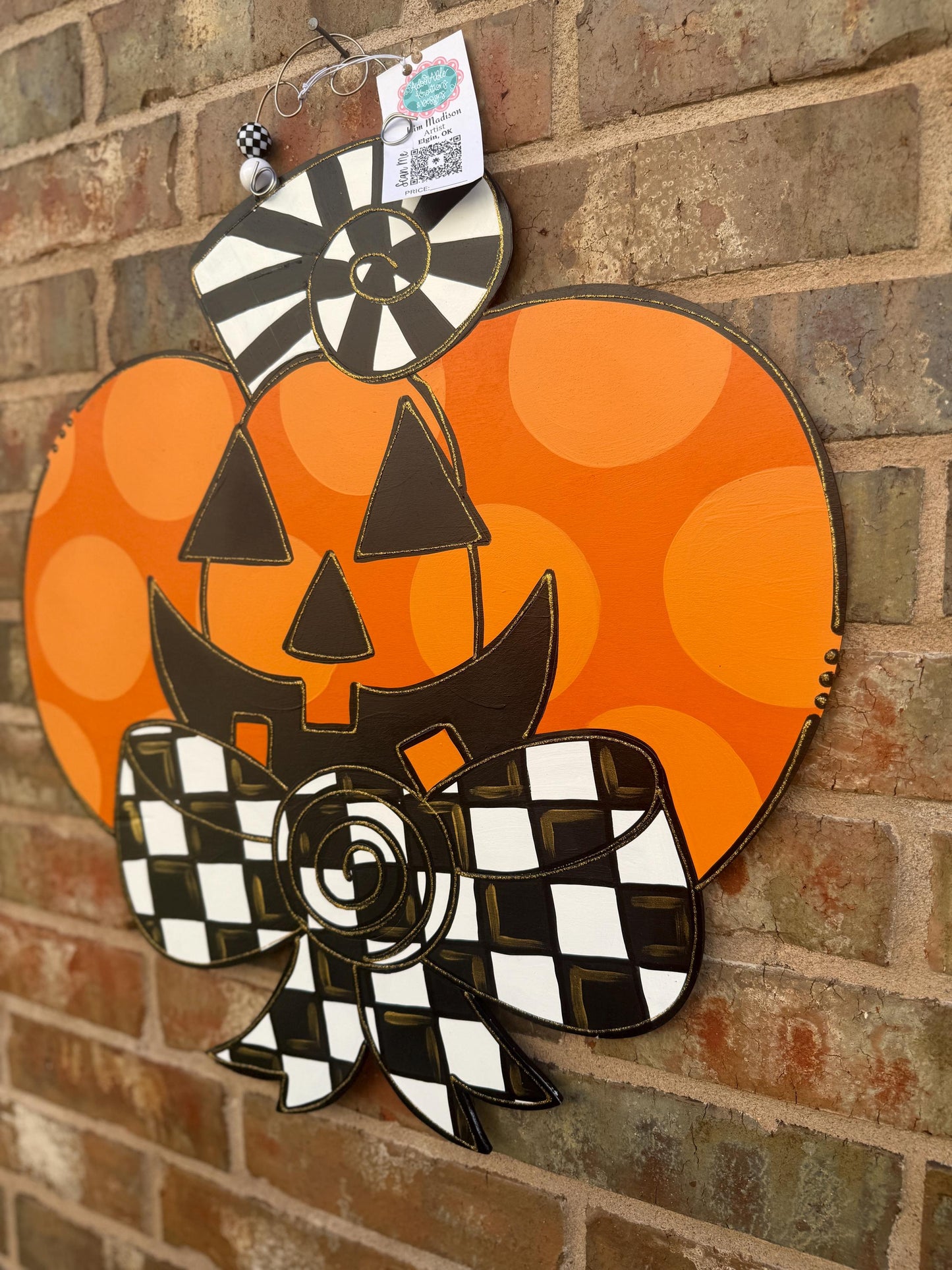 Jack O Lantern w/ Bow Door Hanger, Fall Decor (21"x22")