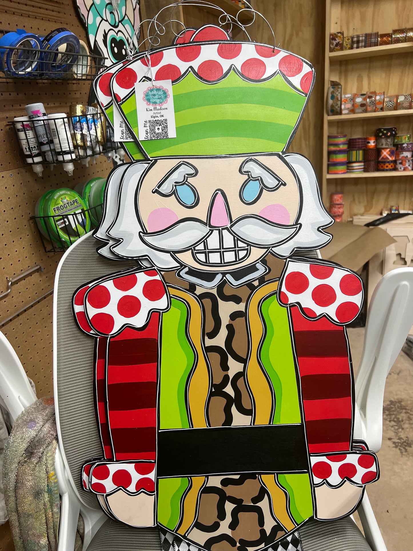 Jumbo Nutcracker Door Hanger with Ribbon Legs, Christmas Decor (17”x 41”