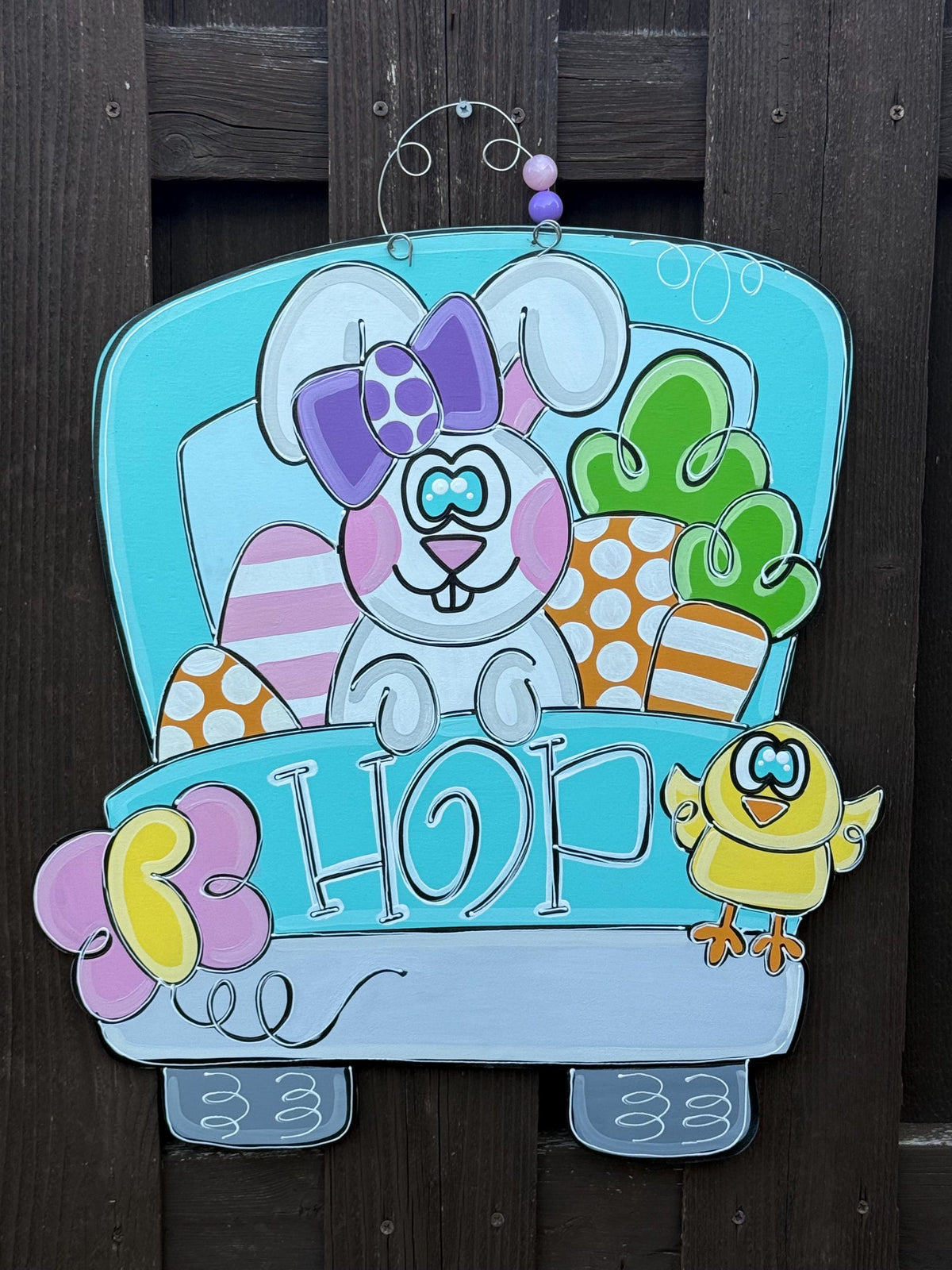 HOP Bunny Truck door hanger, Spring, 20”x22”