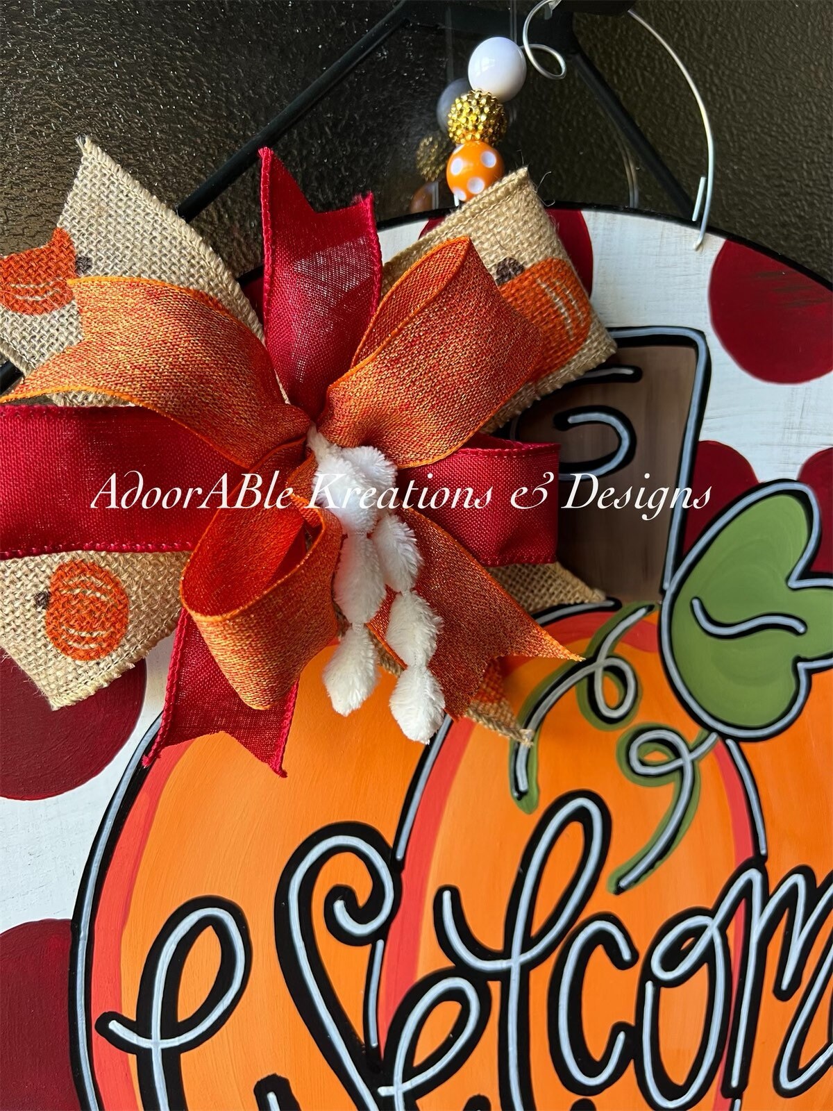 Hand Painted Pumpkin Door Hanger, Polka Dot Fall Decor