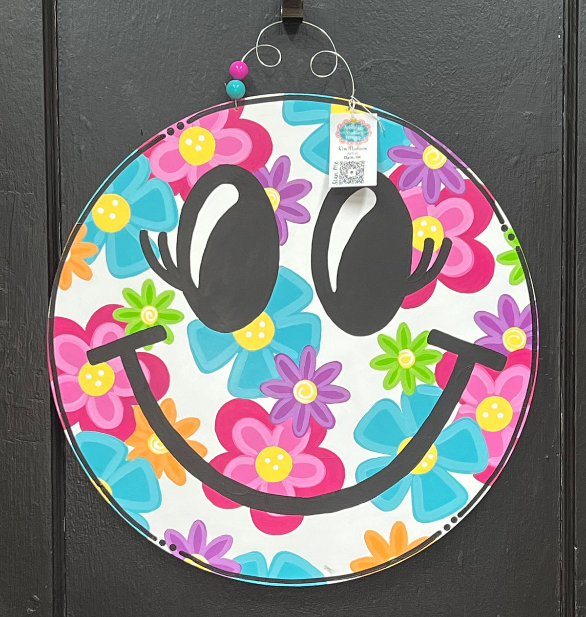 Floral Smile Summer Door Hanger, Round Birch Wreath