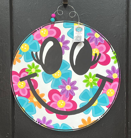 Floral Smile Summer Door Hanger, Round Birch Wreath