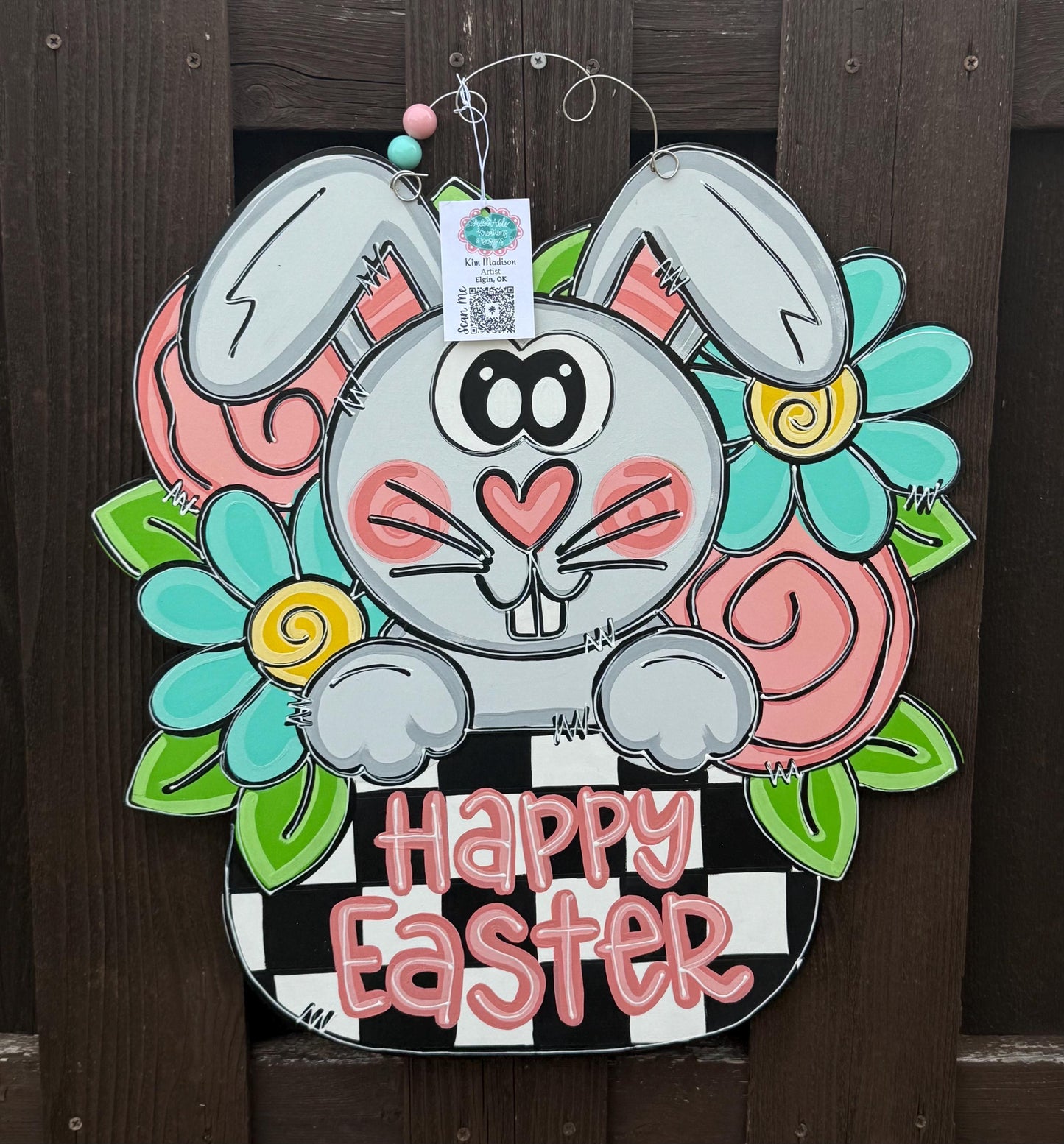 Floral Bunny Easter Door Hanger, Spring Decor (21”x22)