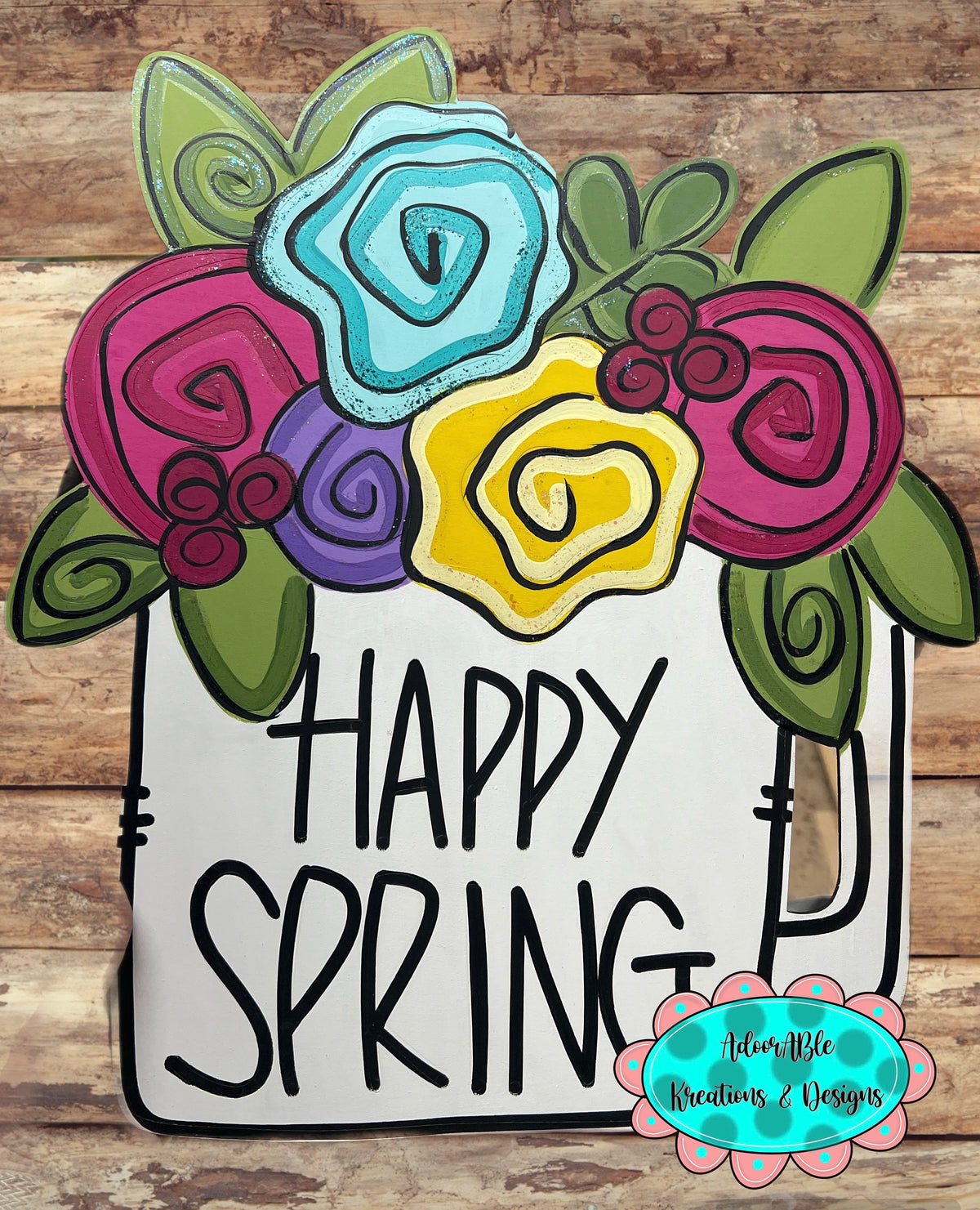Happy Spring Floral Door Hanger, Rae Dunn Inspired, 18”x21”
