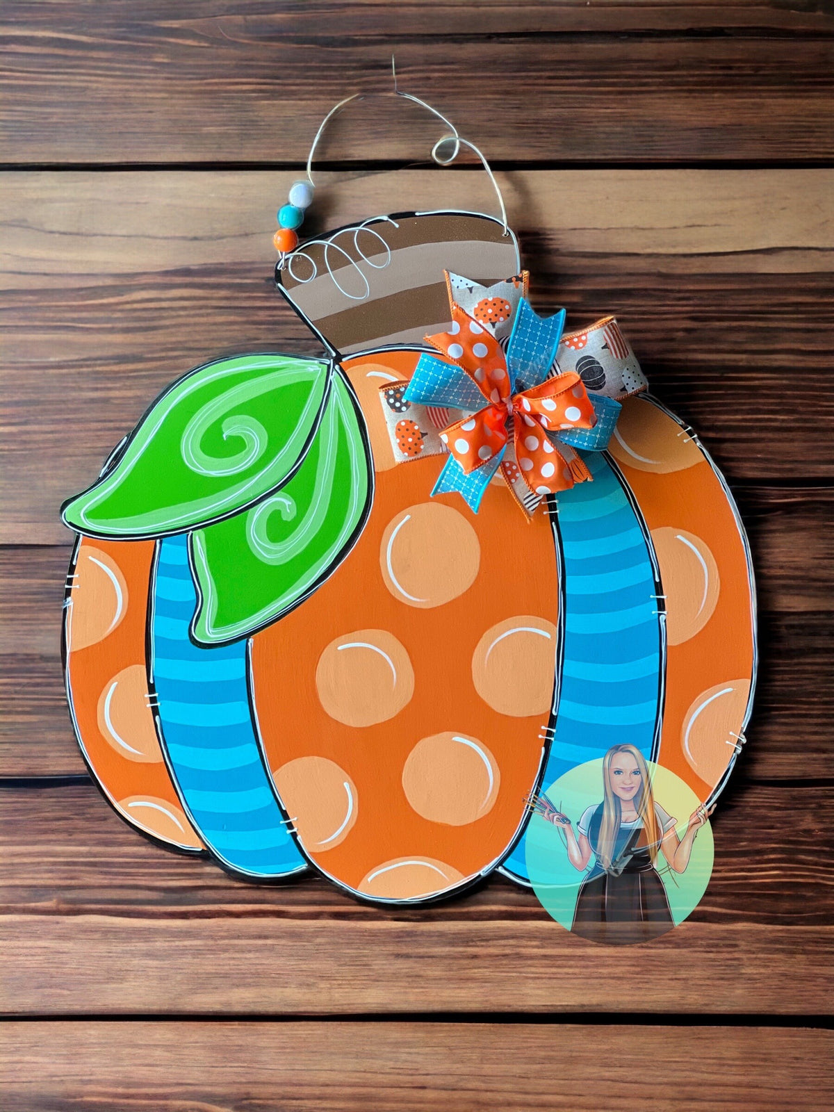 Polka Dot Pumpkin Door Hanger, Fall Decor
