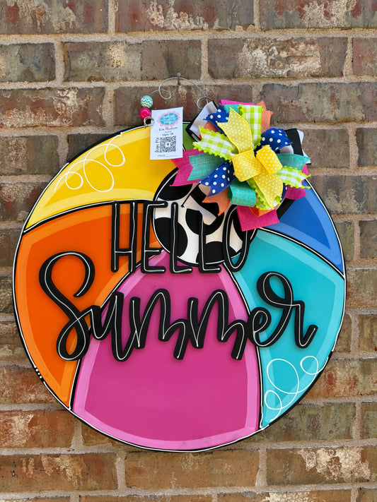 3D Hello Summer Colorful Beachball Door Hanger, 22" Round