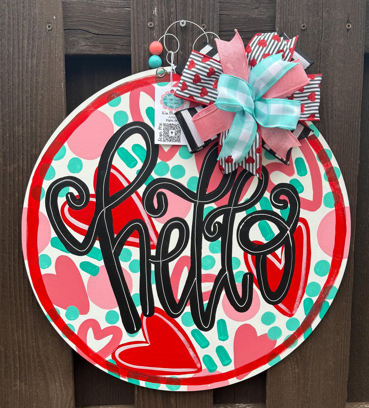 Hello Hearts Valentine Door Hanger, 20" Round