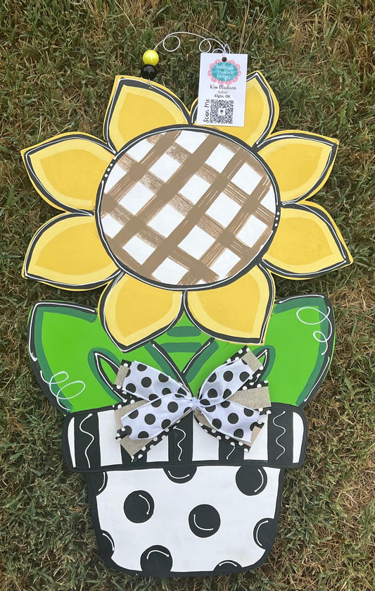Sunflower in Pot Door Hanger, Fall Decor, 15x23