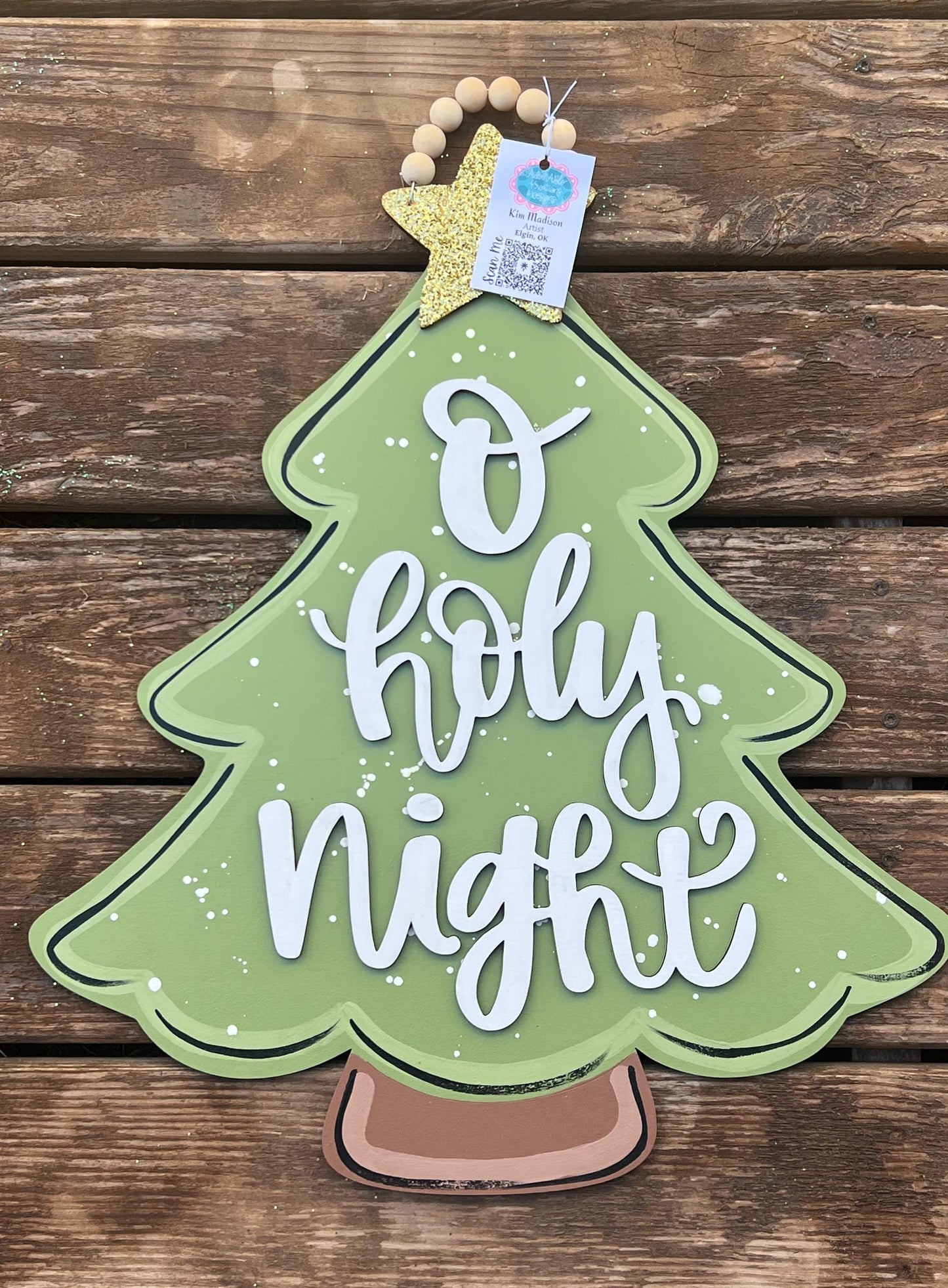 O Holy Night Christmas Tree Door Hanger, Birch Wood