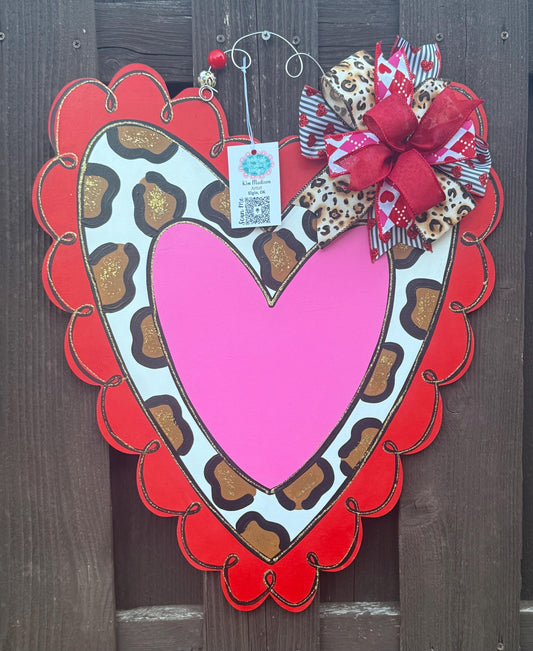 Valentine red leopard Heart door hanger, 19.5”x23”