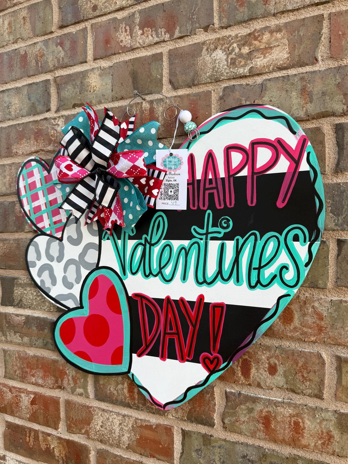 Hand Painted Valentine Hearts Door Hanger | Plywood Valentines Decor