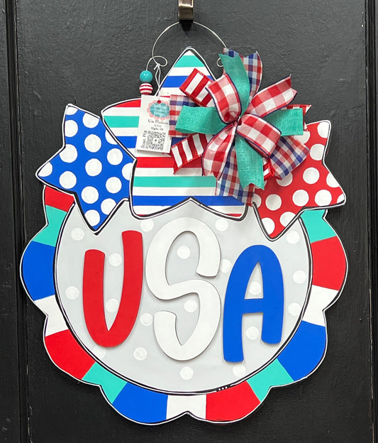 3D USA Stars Door Hanger, Patriotic Decor, 21" Round
