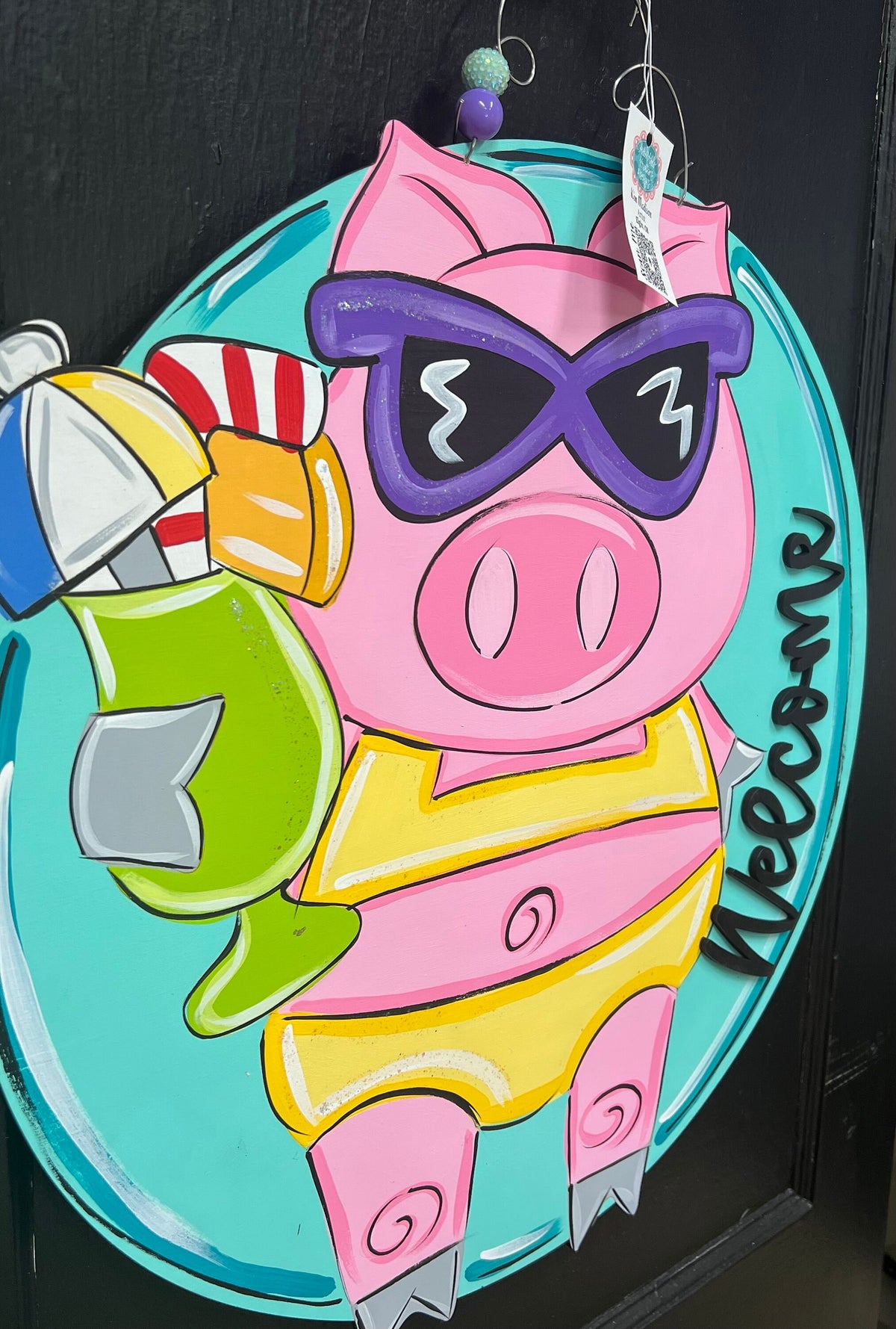 Pig Welcome Summer Door Hanger, Beach Decor (22"x22")