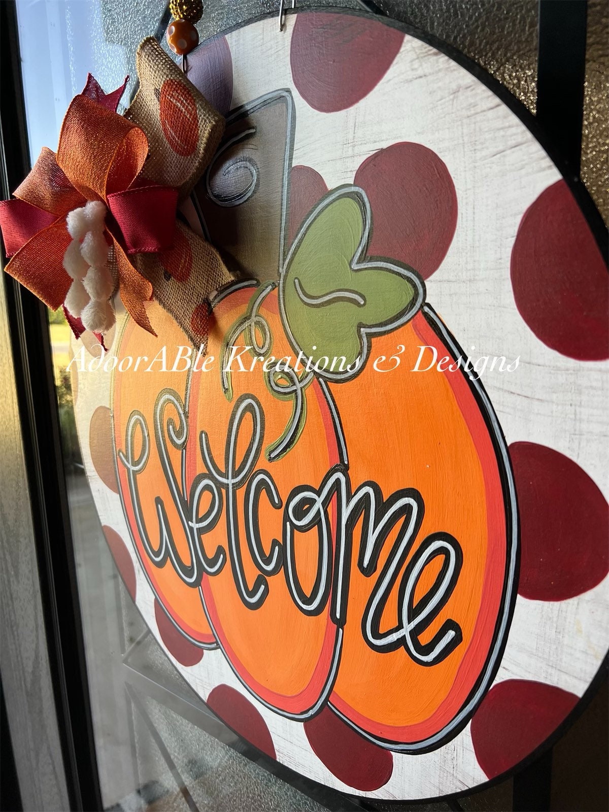Hand Painted Pumpkin Door Hanger, Polka Dot Fall Decor