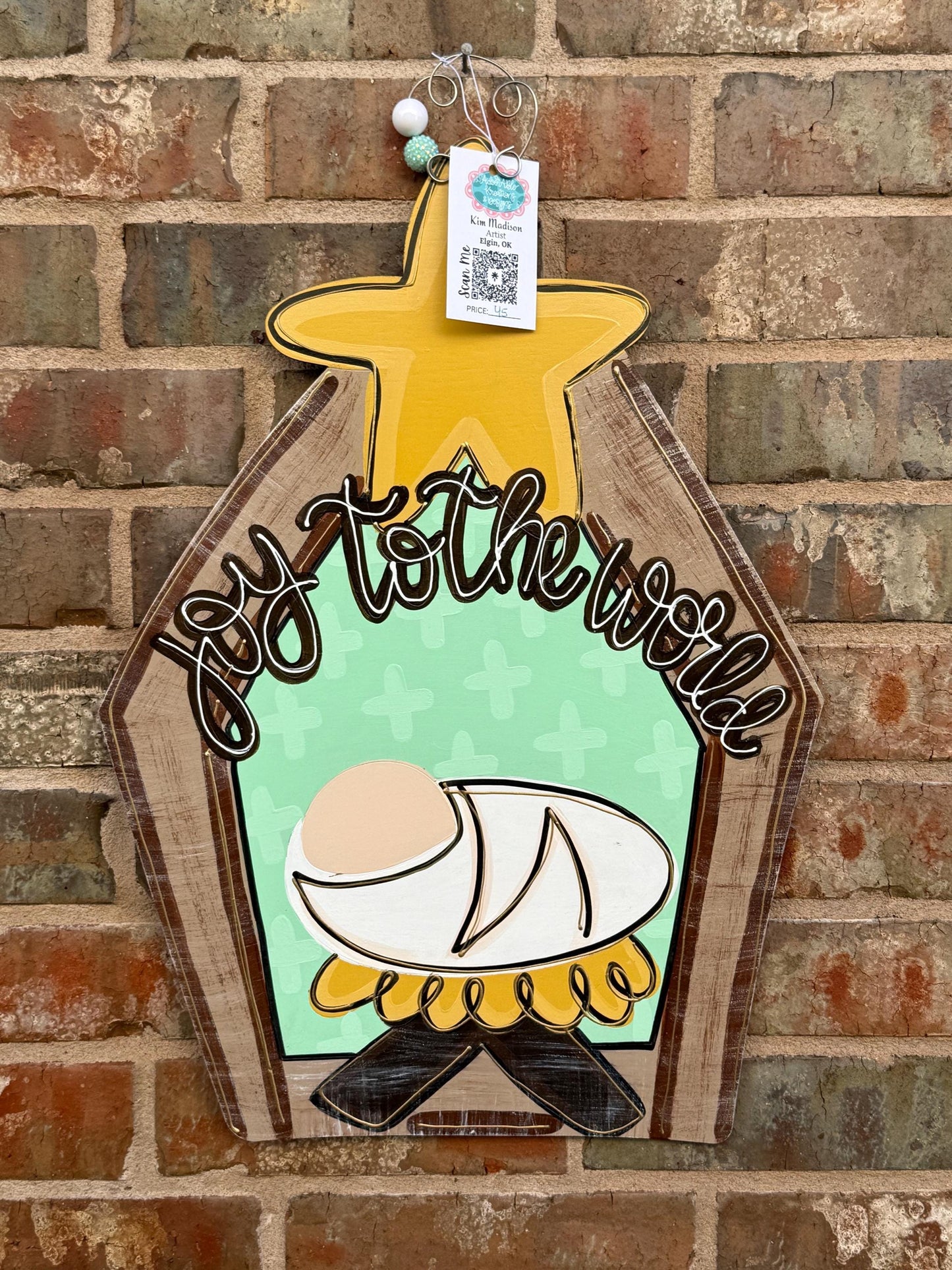 Joy to the World Nativity Door Hanger: Laser Cut Birch, Hand Painted