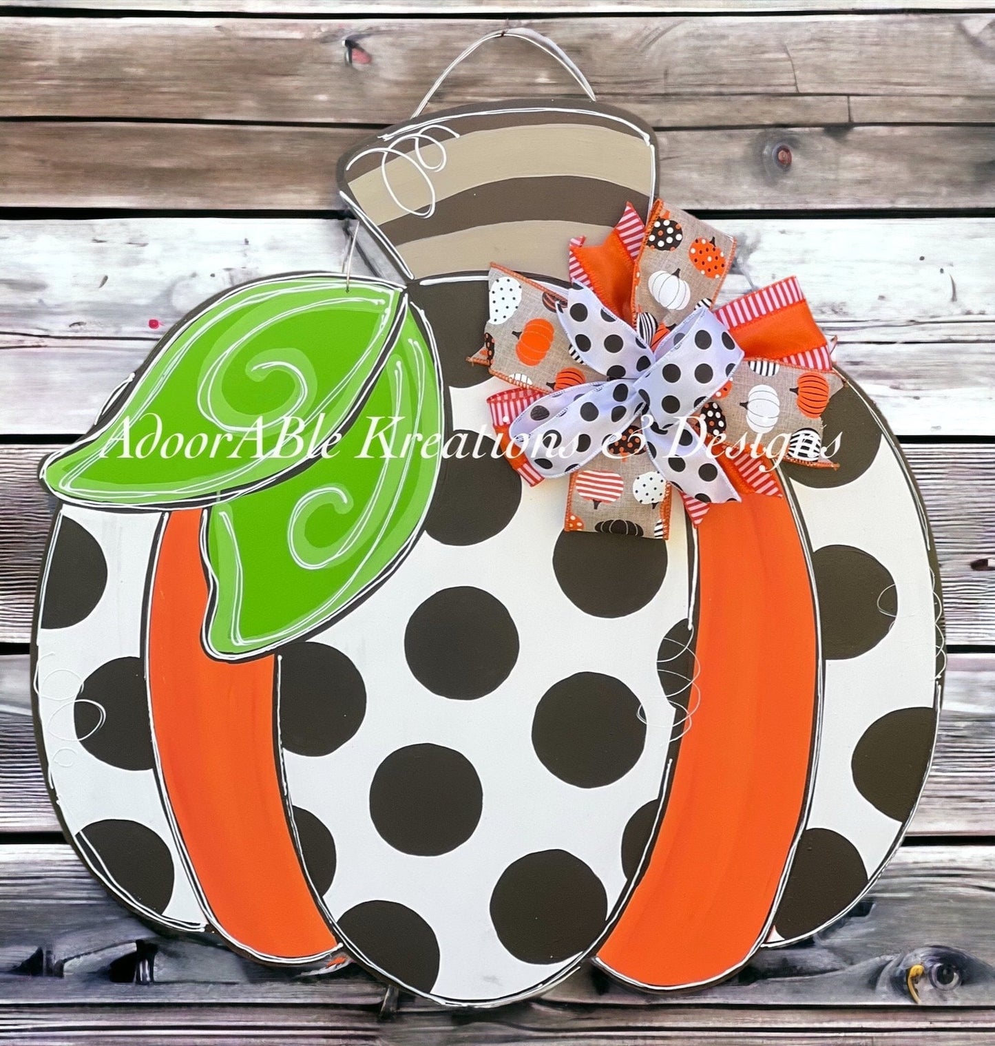 Polka Dot Pumpkin Door Hanger, Fall Decor, 21"x23"