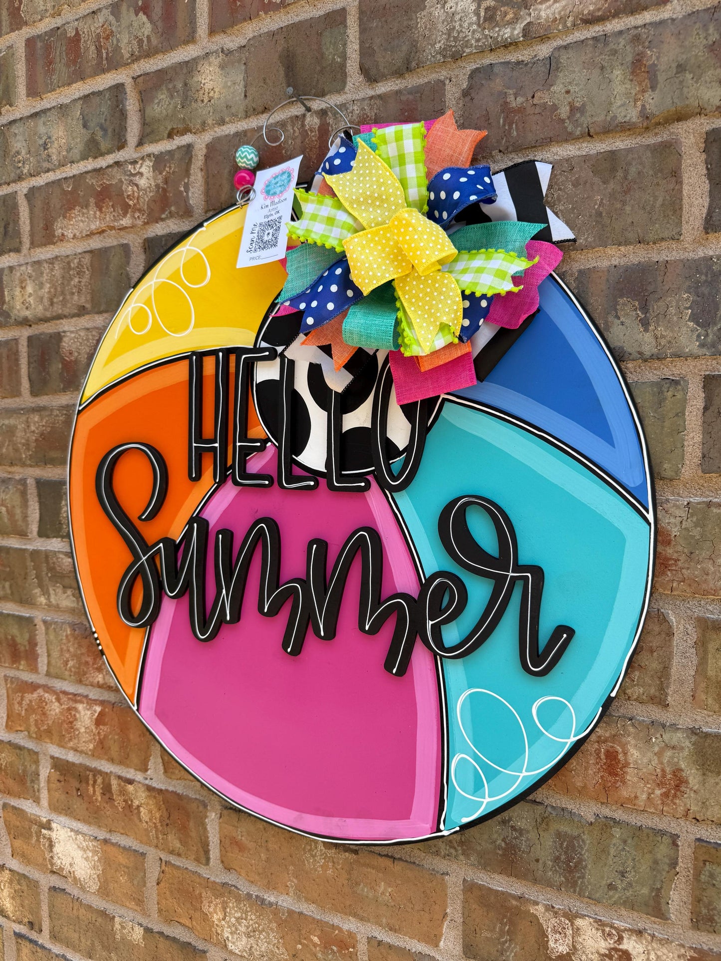 3D Hello Summer Colorful Beachball Door Hanger, 22" Round